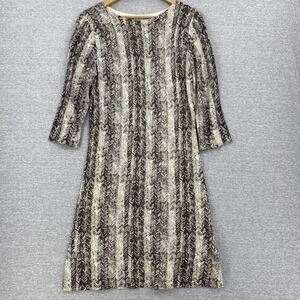 Liz Claiborne New York Dress Womens Small Brown Beige Geometric 3/4 Sleeve